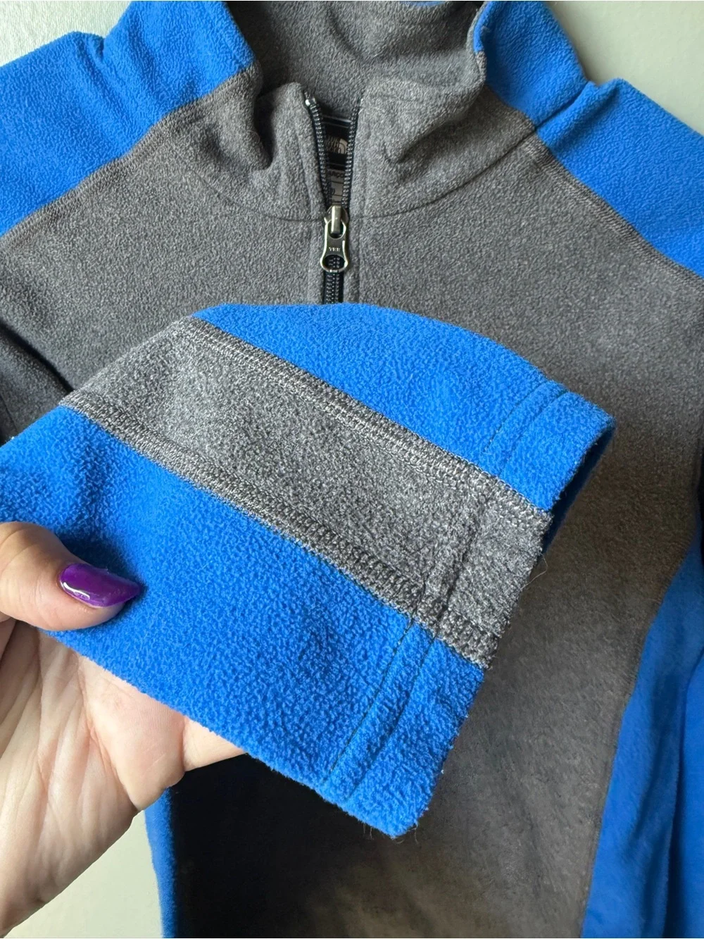 The North Face Boys Glacier 1/4 Zip Fleece Pullover Gray Blue Size L 14/16